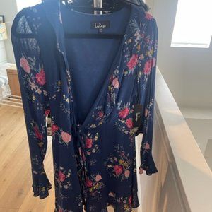 Blue longsleeve floral wrap dress